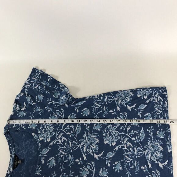 Lucky Brand Floral Scoop Neck Tee Women's Large Blue Stretch Knit Casual Summer - Picture 7 of 11